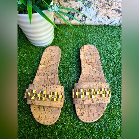 Veronica Beard Eni Chain-Trimmed Cork Slides 6.5 New - Picture 14 of 16